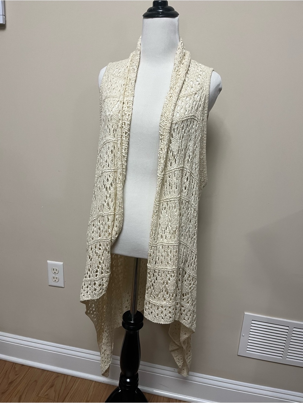 Forever 21 Cream Crochet Drape-Front Vest